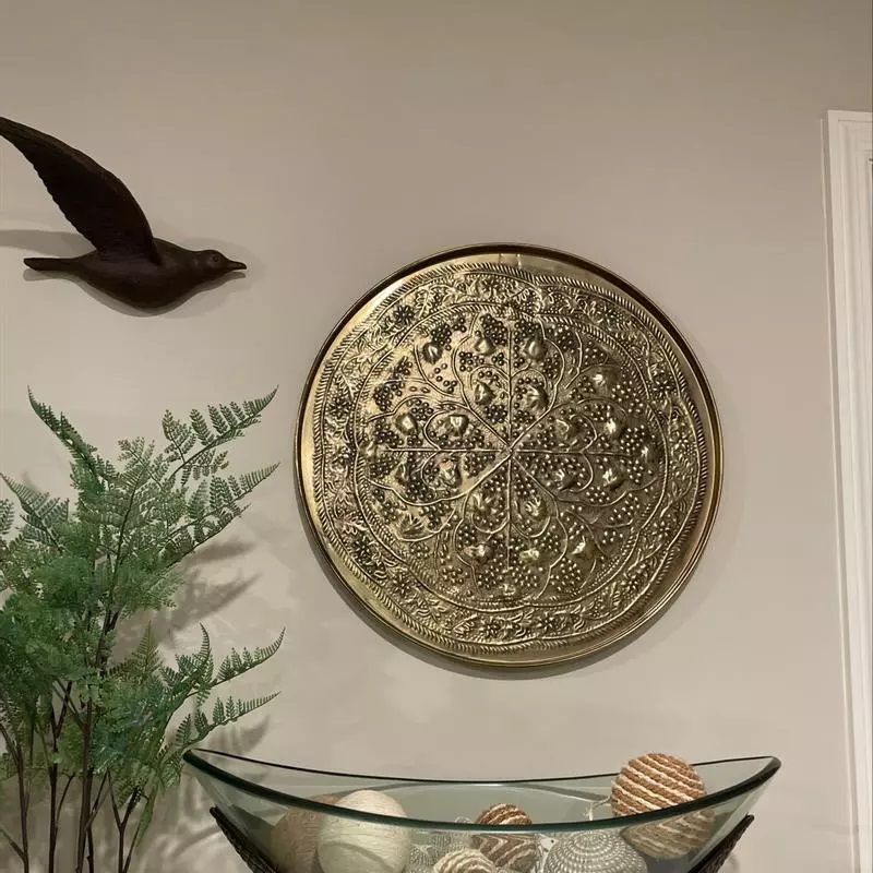 Embossed Brass Antique Medallion Wall Art Set Gold thumbnail 5