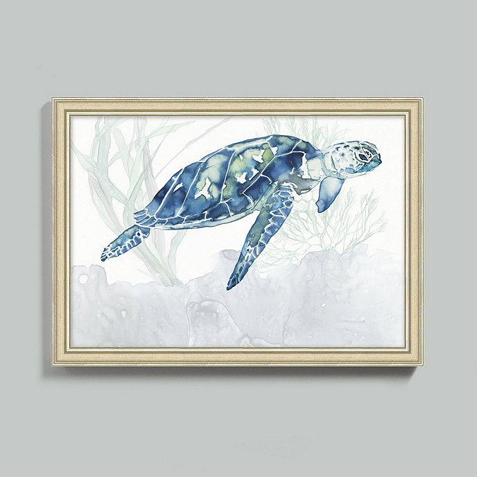 Watercolor Sea Turtle Art with Frame 23"x32" thumbnail 2