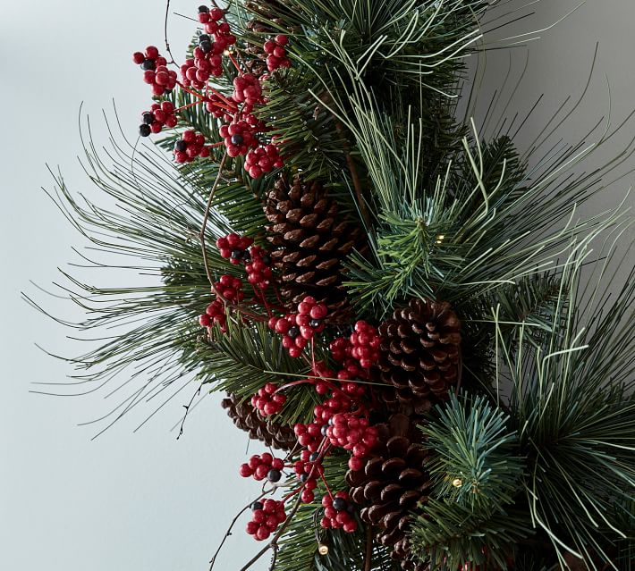 Pre Lit Faux Red Berry and Pine Wreath thumbnail 3