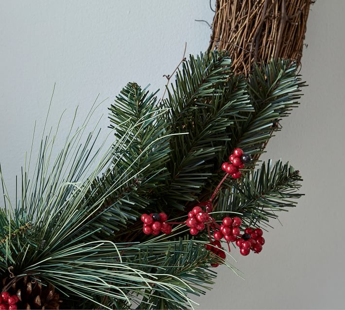 Pre Lit Faux Red Berry and Pine Wreath thumbnail 4