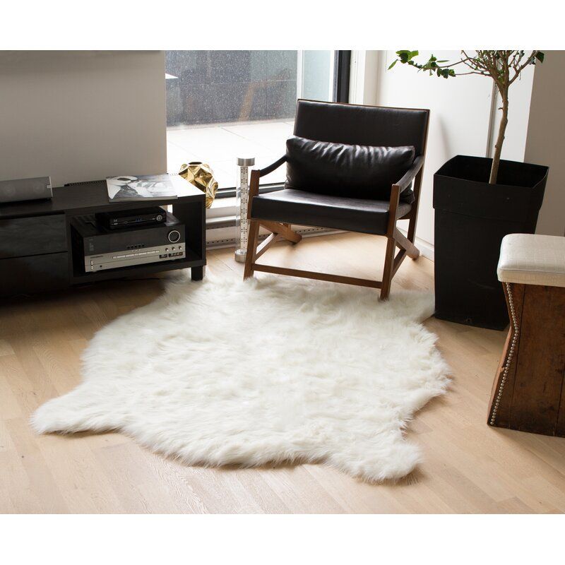 Sheilah Faux Sheepskin White Area Rug-5'x7'5" thumbnail 2