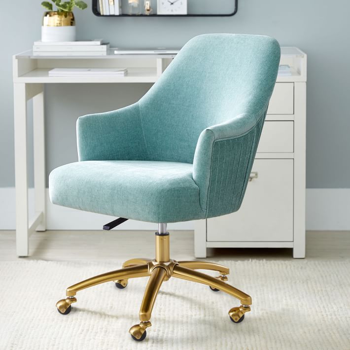 Distressed Velvet Pleated Swivel Desk Chair thumbnail 4