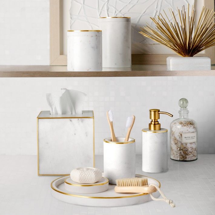 White Marble and Brass Tissue Holder thumbnail 2