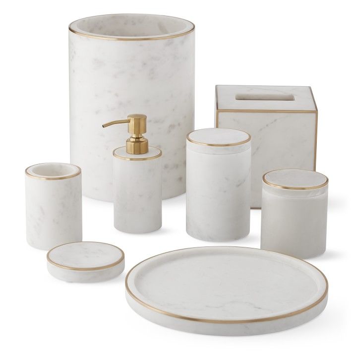 White Marble and Brass Tissue Holder thumbnail 3