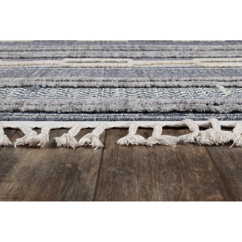 Adhnan Striped Blue Gray Ivory Area Rug-7'10"x10'10" thumbnail 3