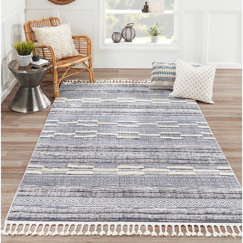 Adhnan Striped Blue Gray Ivory Area Rug-7'10"x10'10" thumbnail 6