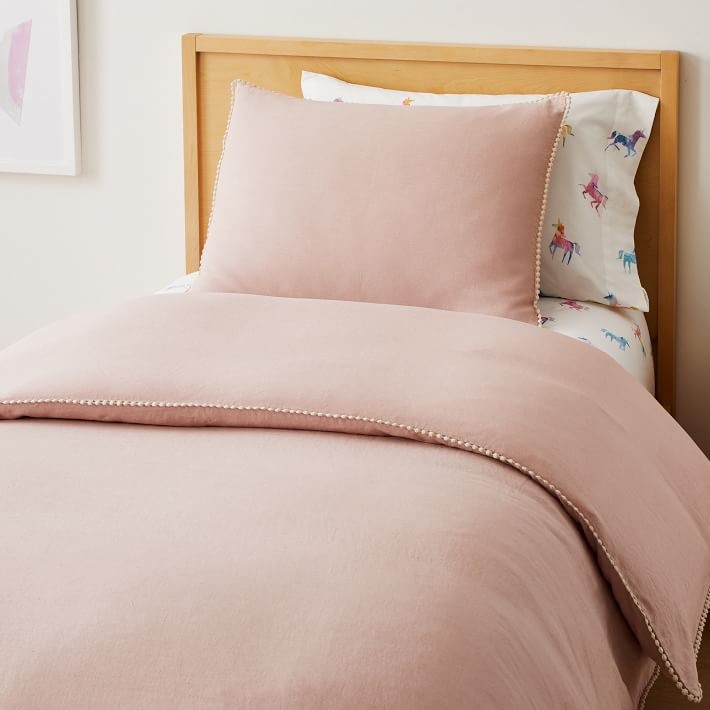 European Flax Linen Pom Pom Kids Duvet Cover Twin  thumbnail 2
