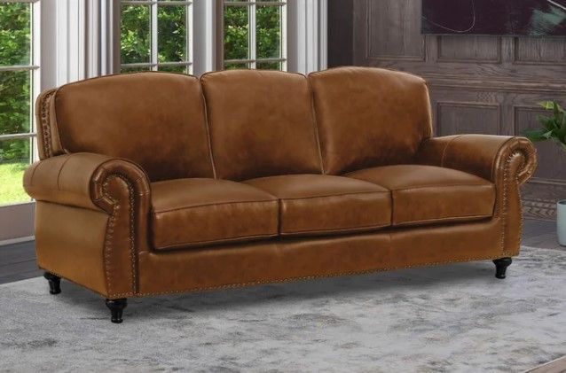 Mehmud Genuine Leather Rolled Arm Sofa thumbnail 2