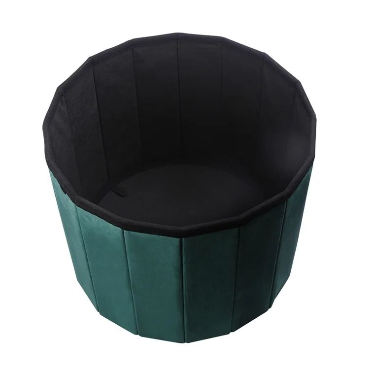 Upper Stanton Velvet Tufted Round Ottoman with Storage thumbnail 3
