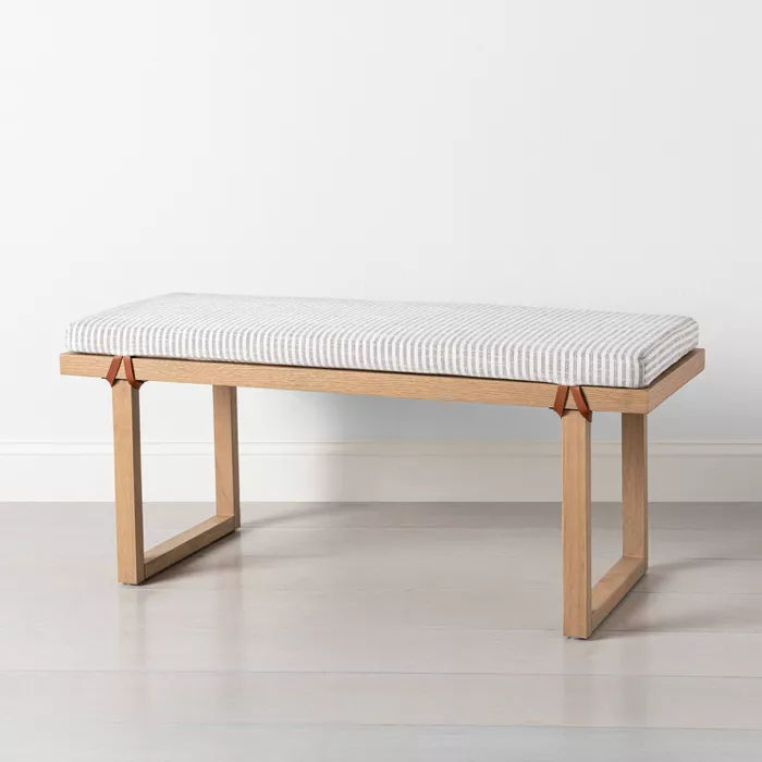 Upholstered Natural Wood Accent Bench thumbnail 2