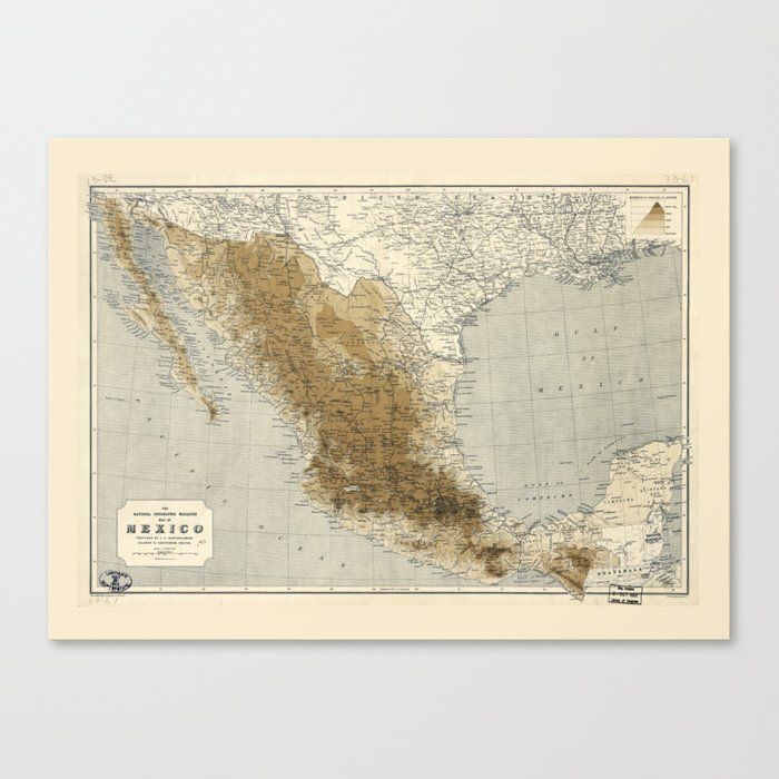 Map of Mexico 1911 Canvas Print Unframed-33"x24" thumbnail 2