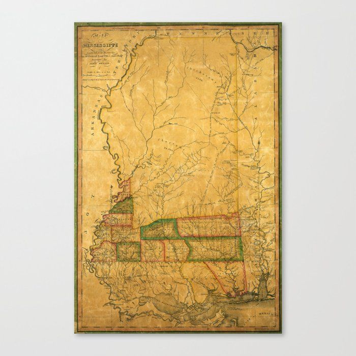Map Of Mississippi 1820 Canvas Print Unframe 24"x36" thumbnail 2
