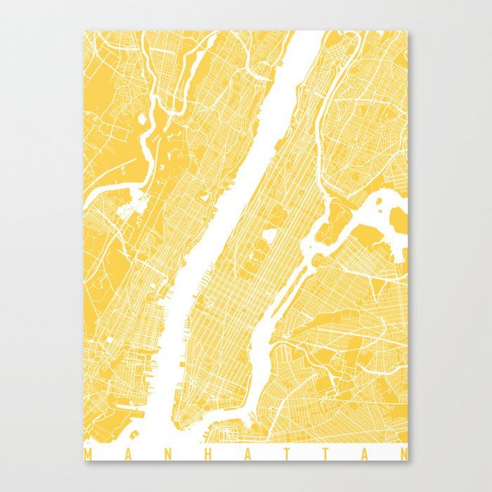 Manhattan Map Yellow Canvas Print Unfarme 18"x24 thumbnail 2