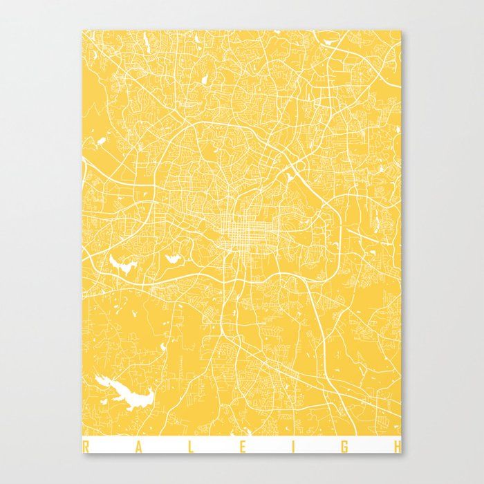 Raleigh Map Yellow Canvas Print Unfarme18"x36" thumbnail 2