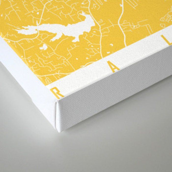 Raleigh Map Yellow Canvas Print Unfarme18"x36" thumbnail 3