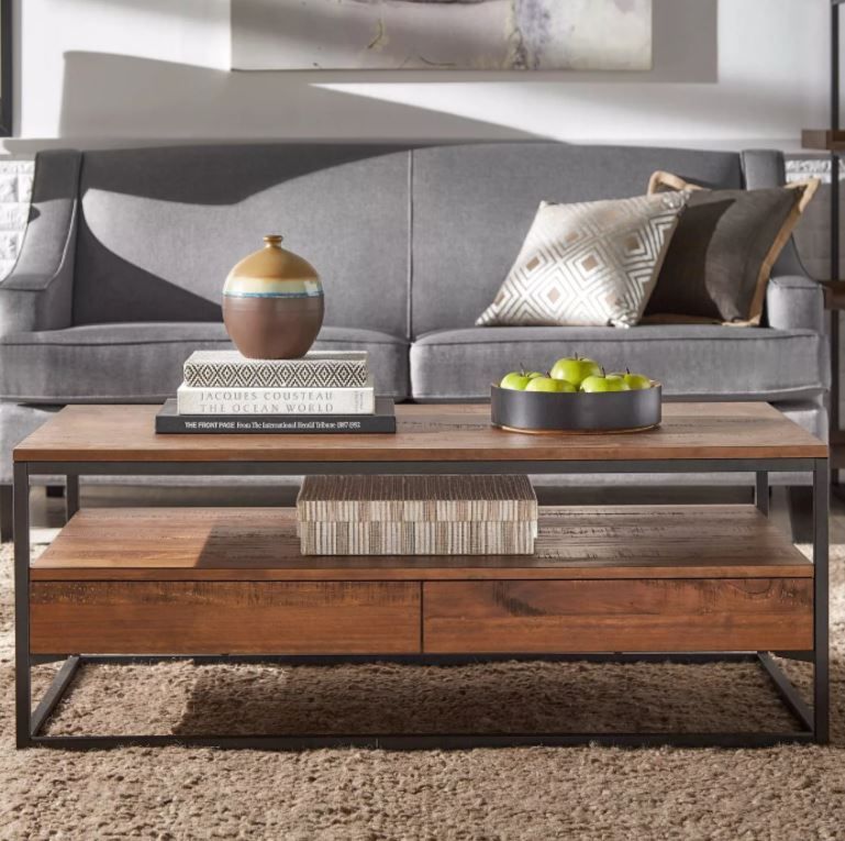 Felicia Rustic Industrial MetalWood Cocktail Table Brown thumbnail 2