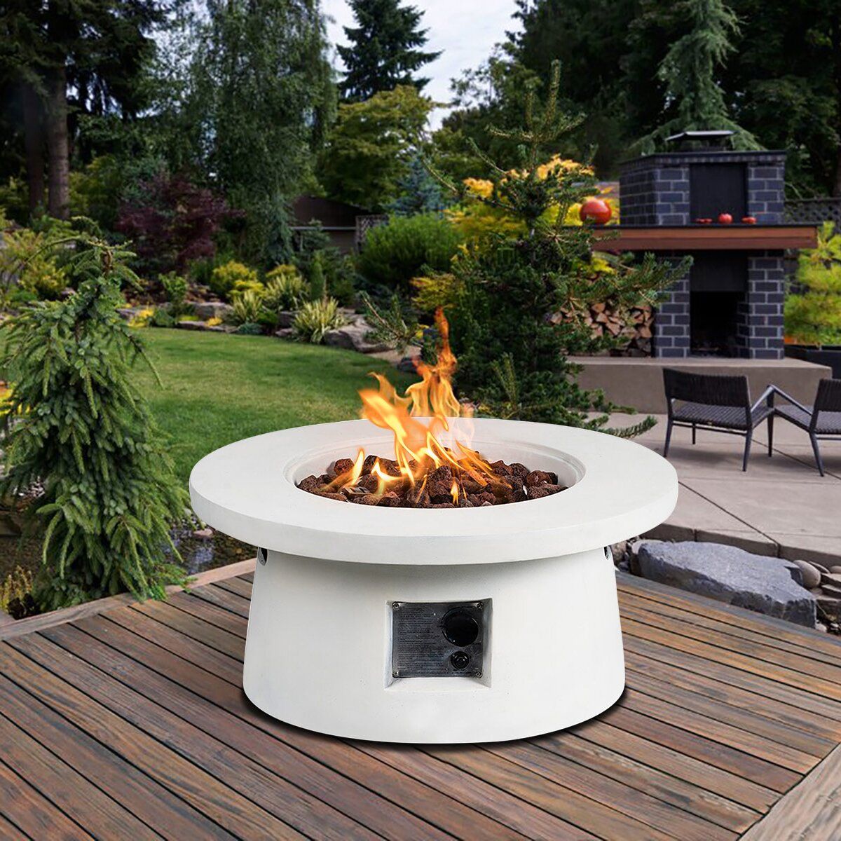 Brayden Studio White Round Shape Propane Gas Fire Pit thumbnail 2