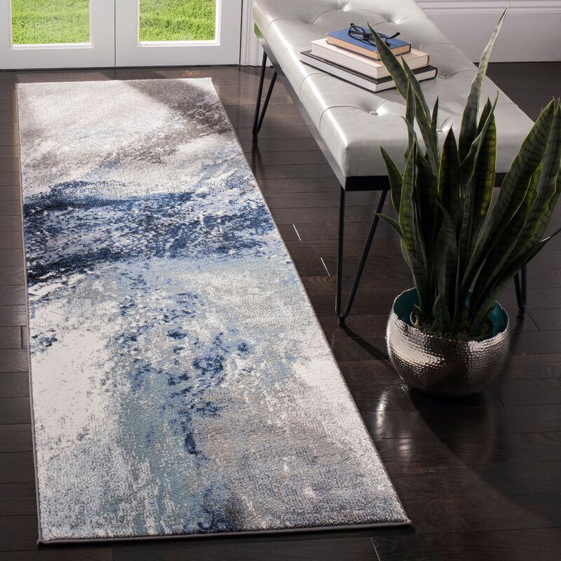 Elara Abstract Blue Gray Area Rug-2'3"x10' thumbnail 2