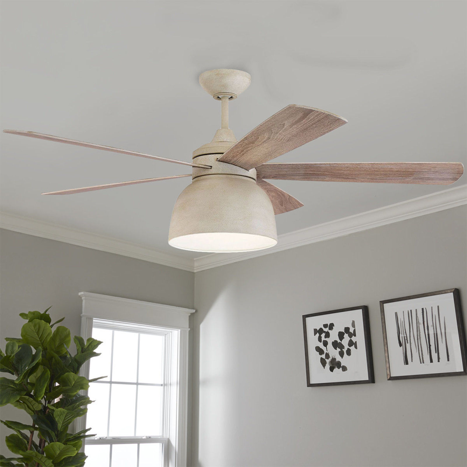 52" Led Century Indoor Outdoor Ceiling Fan Taupe Driftwood thumbnail 2