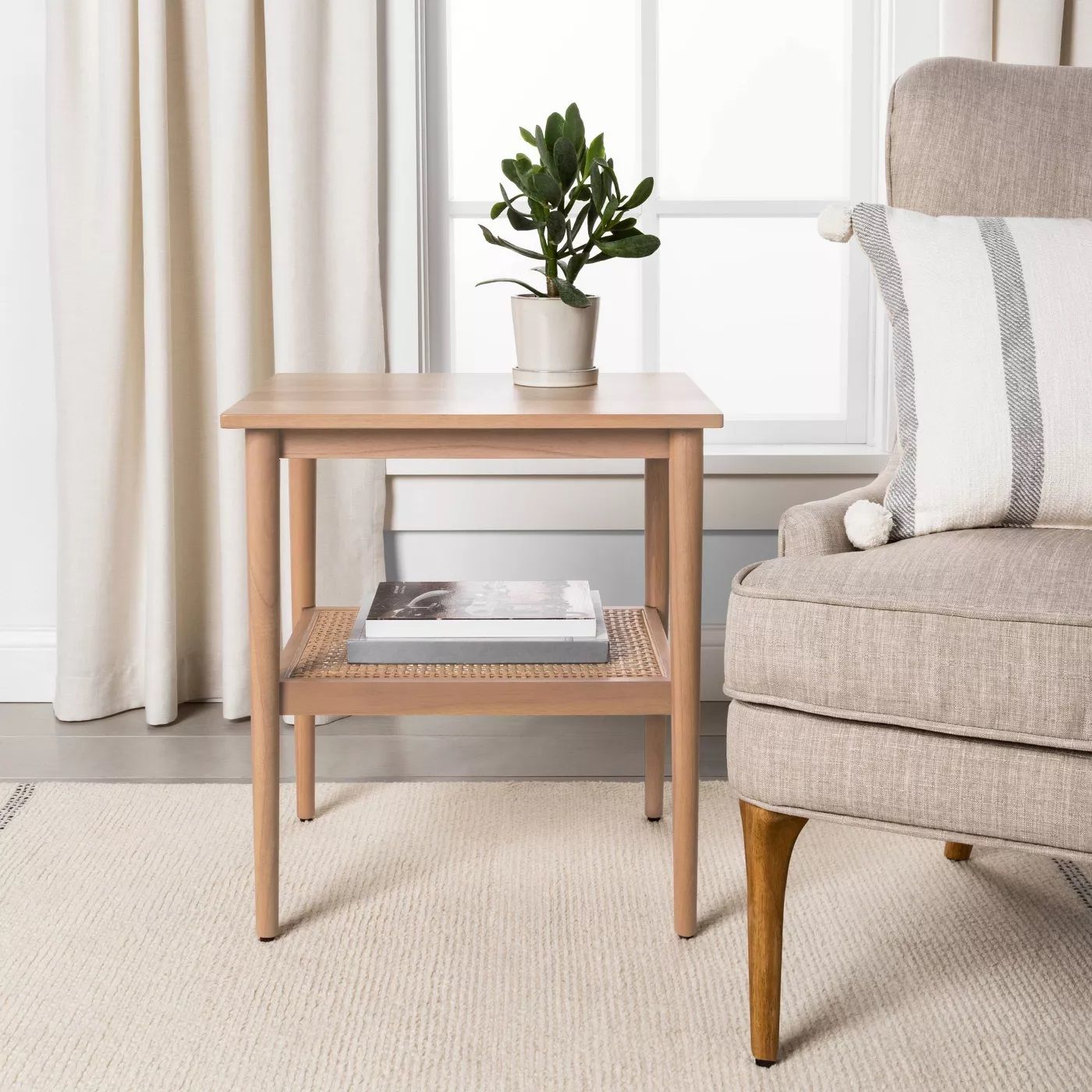 Wood and Cane Accent Table  thumbnail 2