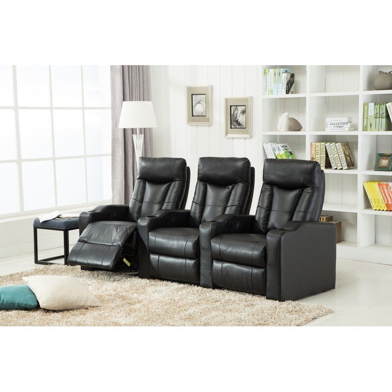 Wide Leather Match Home Theater Sofa with Cup Holder thumbnail 4