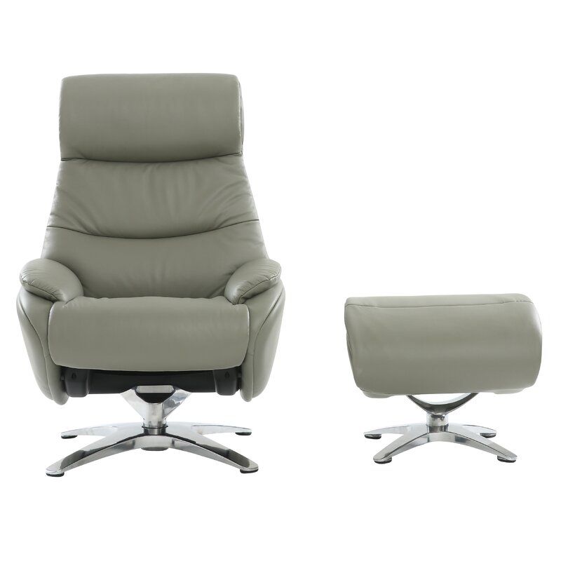 Solera Leather Match Manual Swivel Ergonomic Recliner with Ottoman thumbnail 2