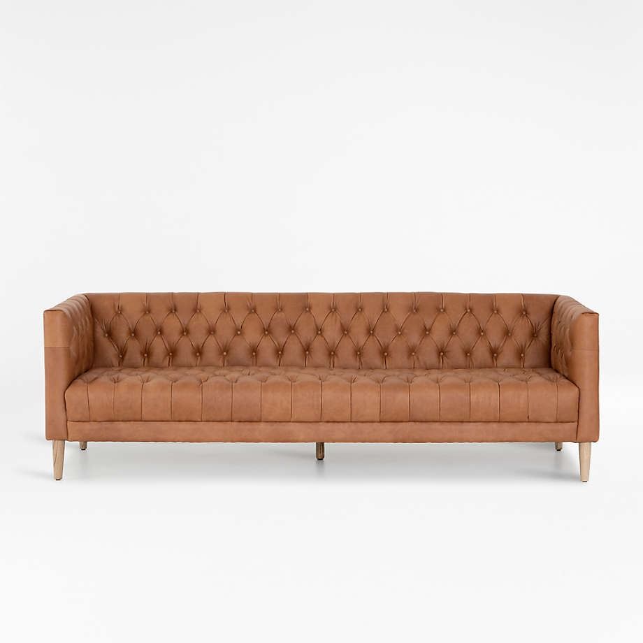 Rollins Natural Washed Camel Leather Button Tufted Sofa thumbnail 3