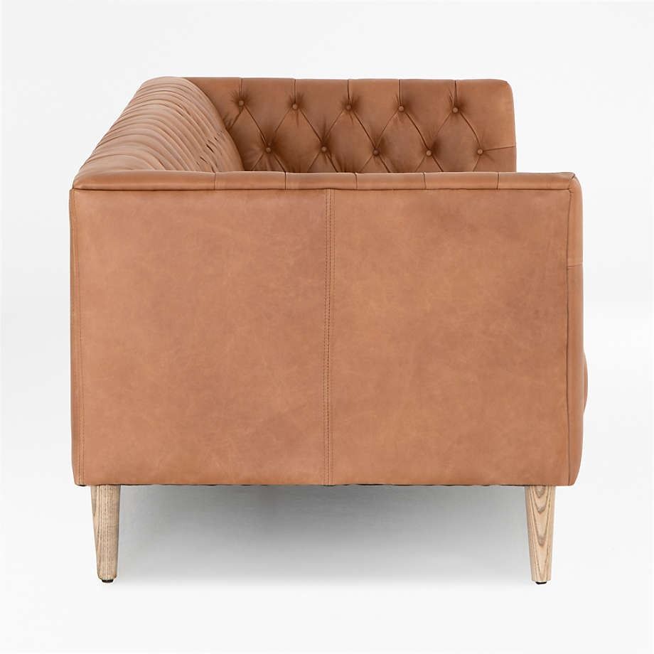 Rollins Natural Washed Camel Leather Button Tufted Sofa thumbnail 4
