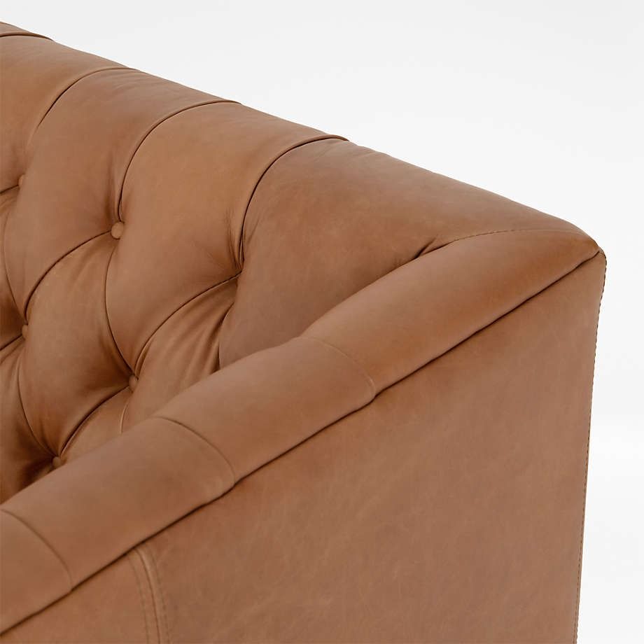 Rollins Natural Washed Camel Leather Button Tufted Sofa thumbnail 6