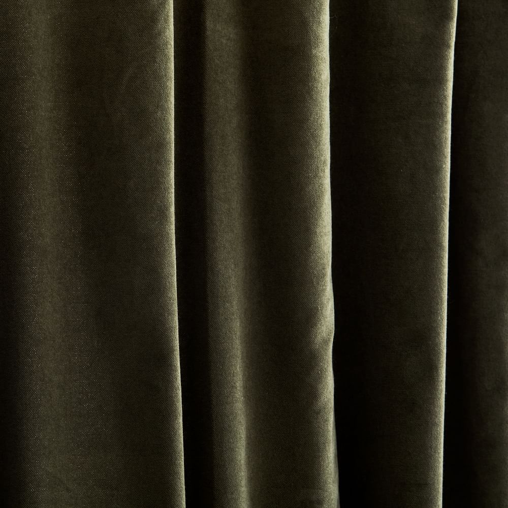 Cotton Velvet Curtain Dark Olive 96" thumbnail 2