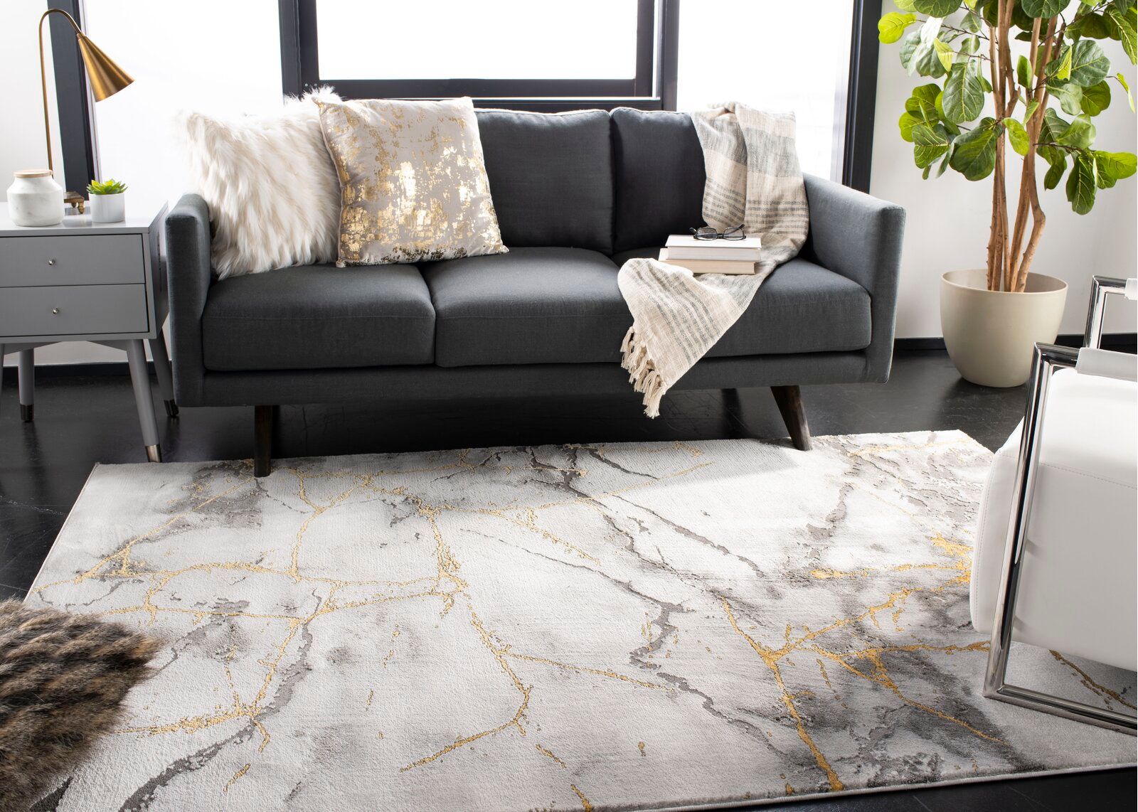 Coupland Abstract Gray/Gold Area Rug 9'x12' thumbnail 2