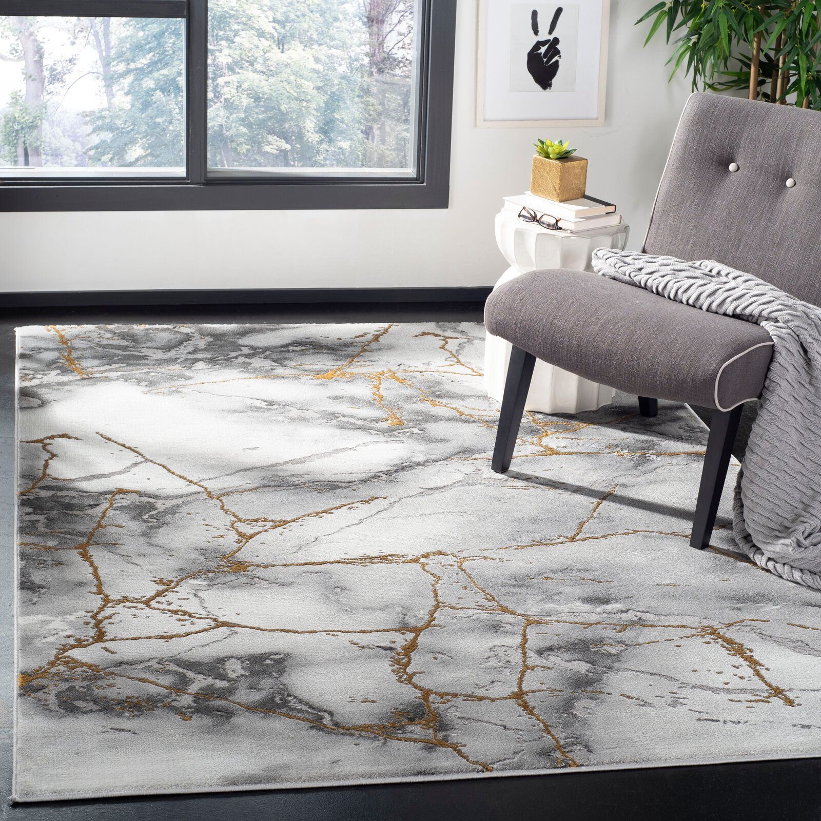 Coupland Abstract Gray/Gold Area Rug 9'x12' thumbnail 3