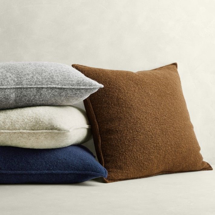 Italian Boiled Wool Solid Pillow Cover With No Insert-22"x22" thumbnail 2