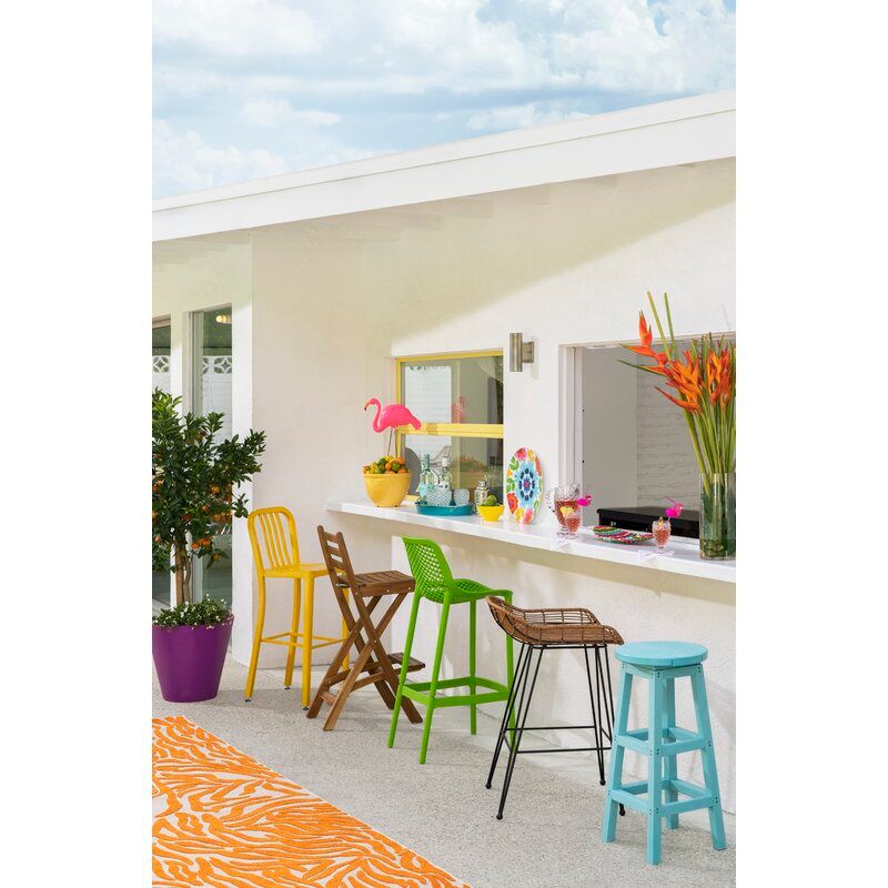 Endicott Lucrezia Wicker Patio Bar Stool with Cushion Set of 2 thumbnail 2