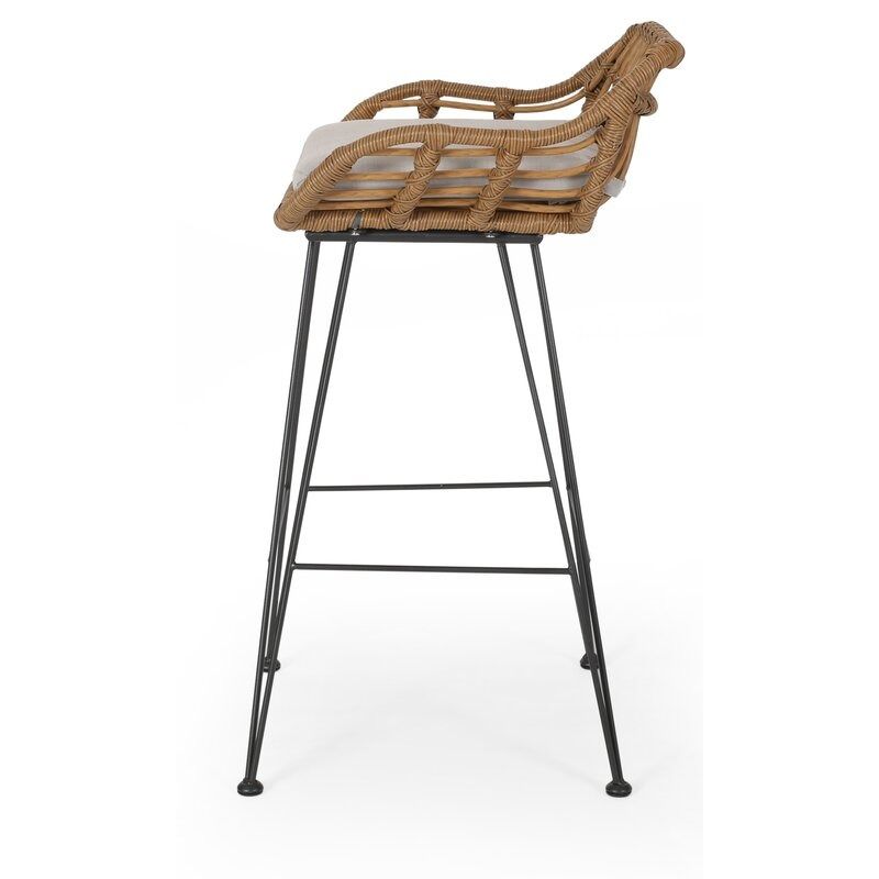 Endicott Lucrezia Wicker Patio Bar Stool with Cushion Set of 2 thumbnail 4