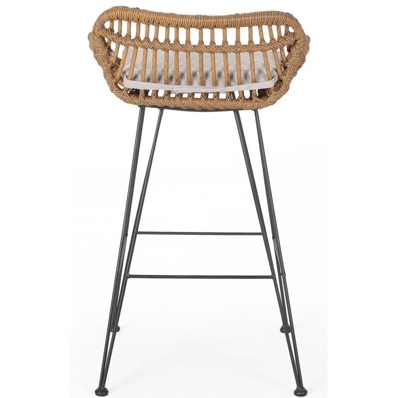 Endicott Lucrezia Wicker Patio Bar Stool with Cushion Set of 2 thumbnail 5
