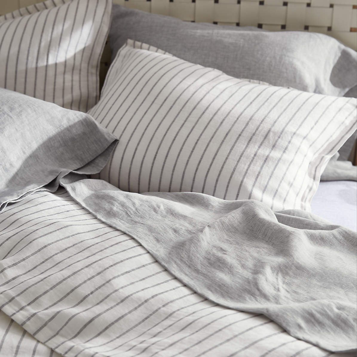 Pure Linen Wide Stripe Warm White Standard Pillow Sham No Insert-26"x20" thumbnail 2