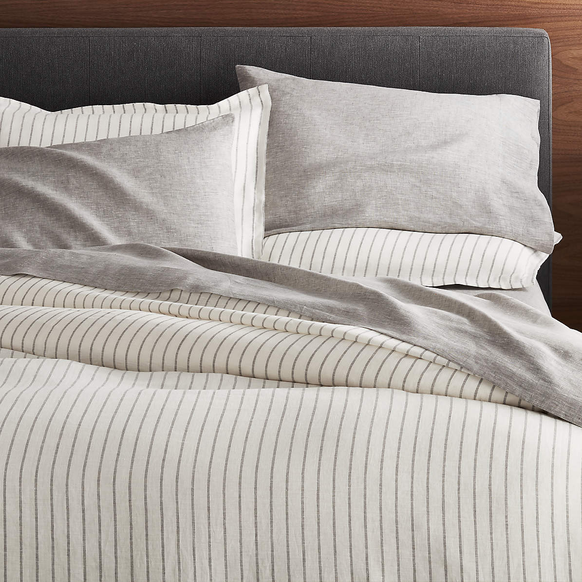 Pure Linen Wide Stripe Warm White Standard Pillow Sham No Insert-26"x20" thumbnail 3