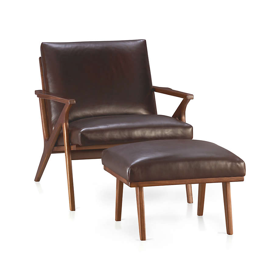 Cavett Leather Wood Frame Ottoman thumbnail 2