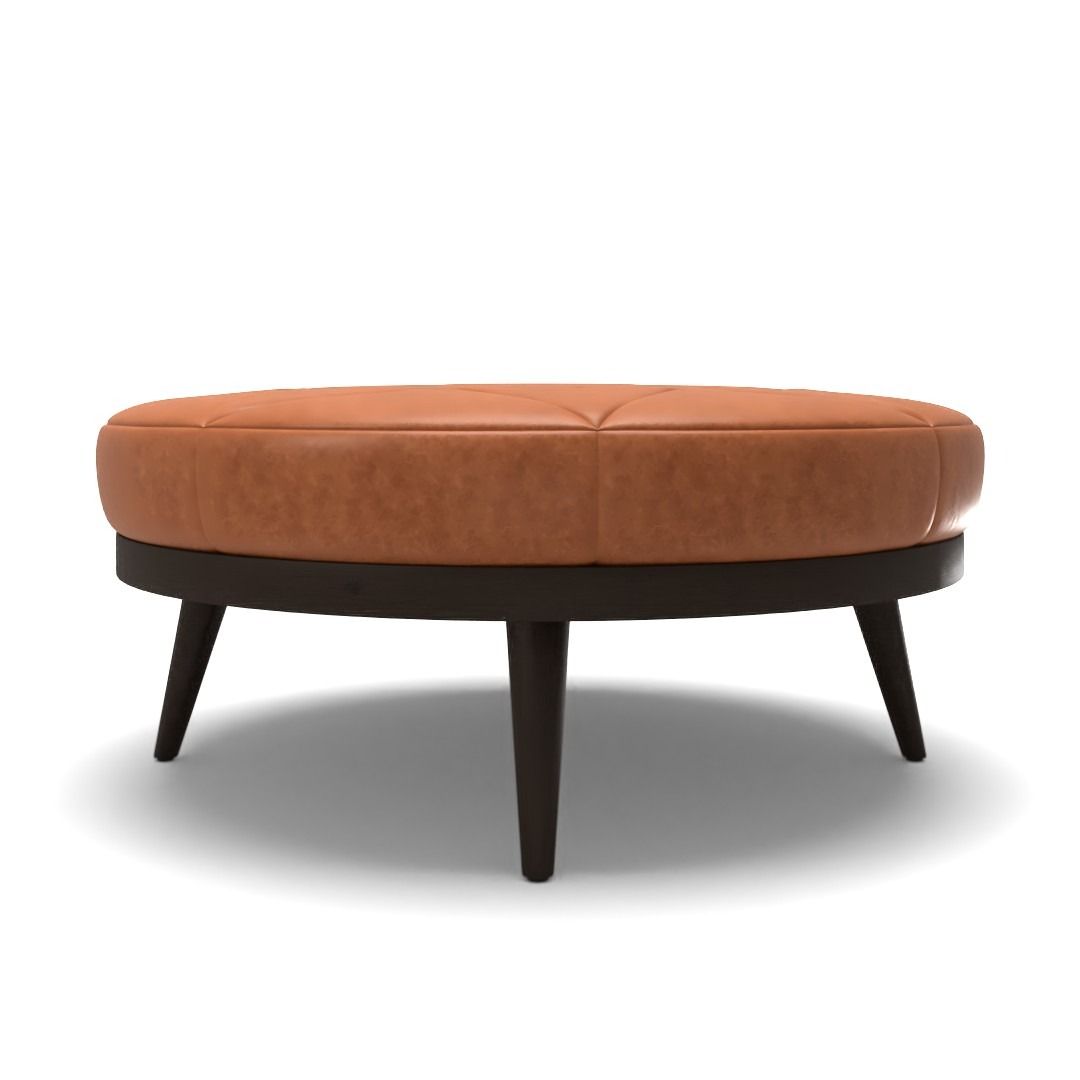 Rowland Genuine Leather Round Cocktail Ottoman thumbnail 3