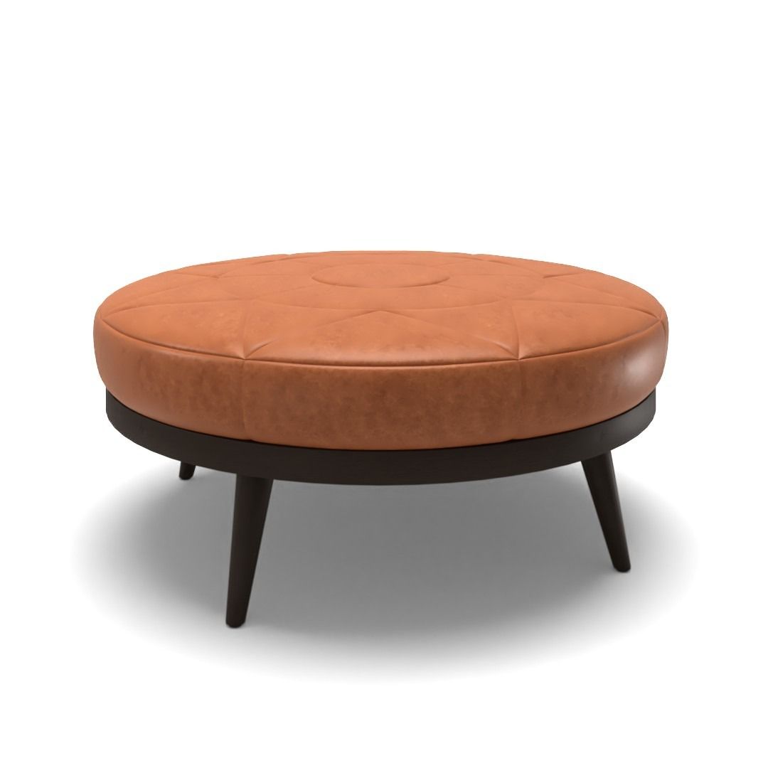 Rowland Genuine Leather Round Cocktail Ottoman thumbnail 4