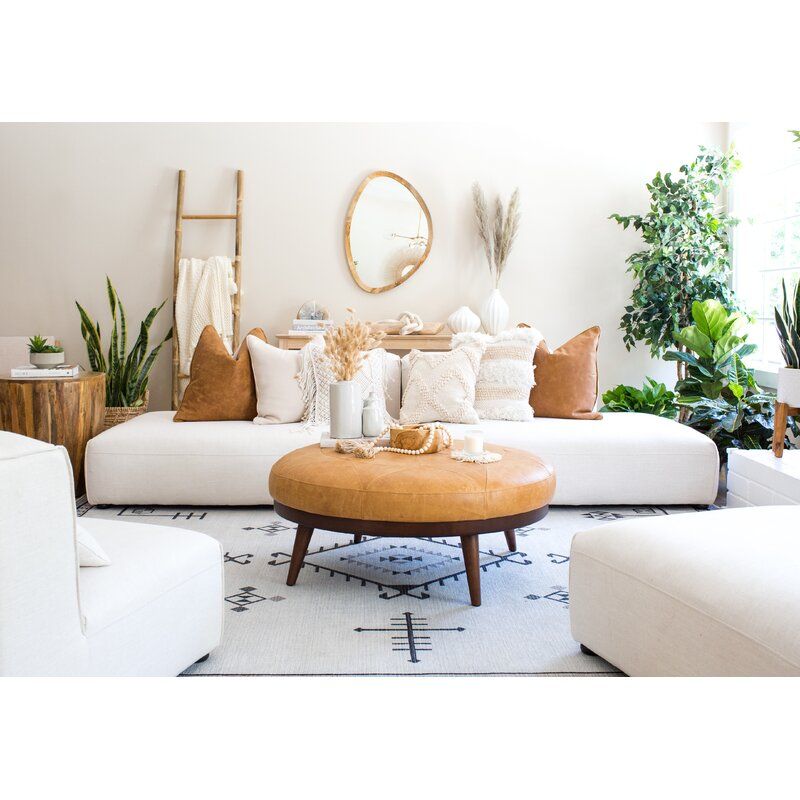 Rowland Genuine Leather Round Cocktail Ottoman thumbnail 2