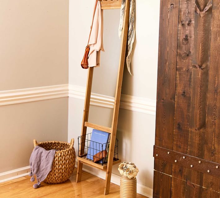 Zora Wooden Floor Mirror with Basket thumbnail 3