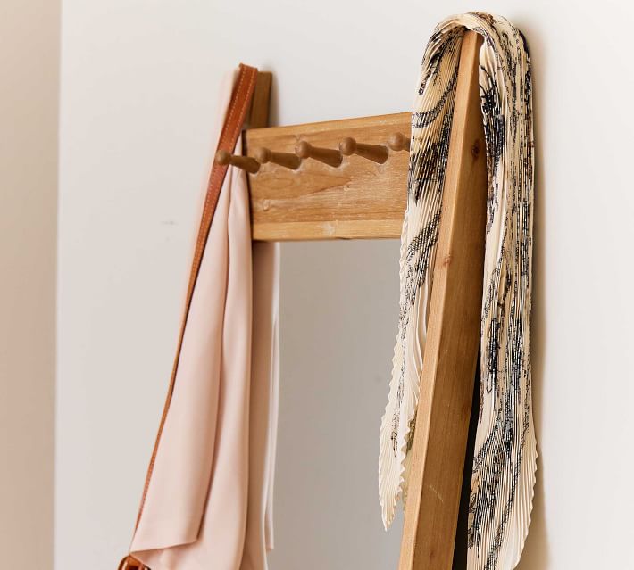 Zora Wooden Floor Mirror with Basket thumbnail 4