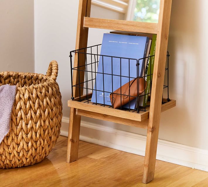 Zora Wooden Floor Mirror with Basket thumbnail 5