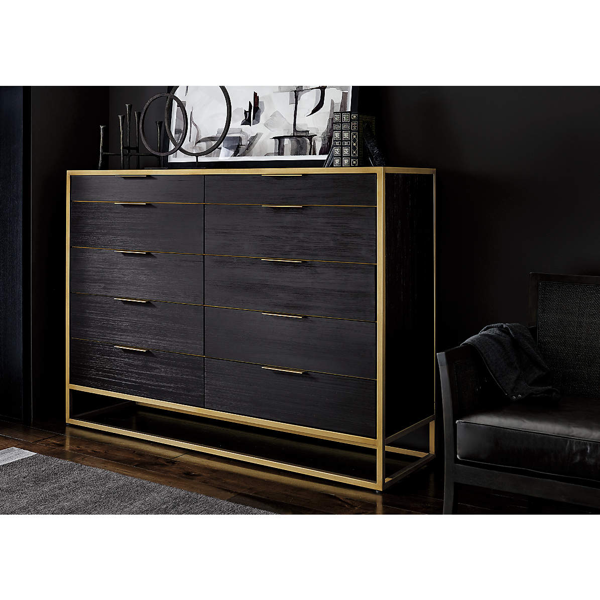Oxford Black 10-Drawer Tall Dresser thumbnail 6
