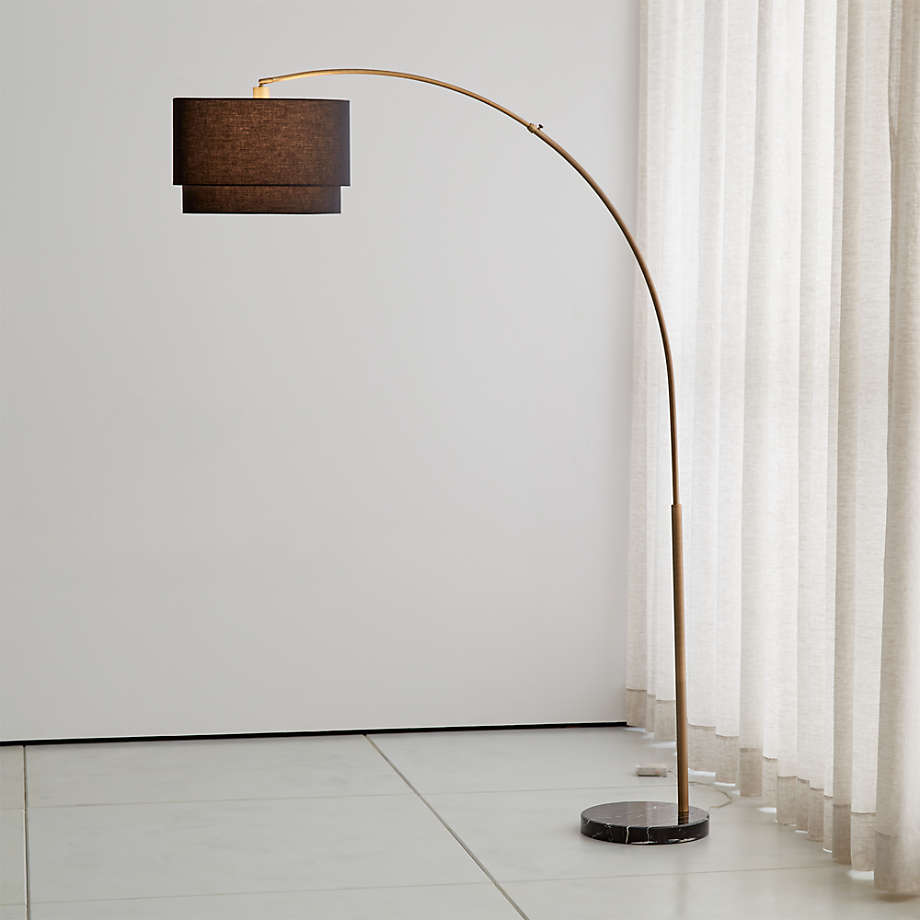 Meryl Arc Brass Floor Lamp with Black Shade thumbnail 4