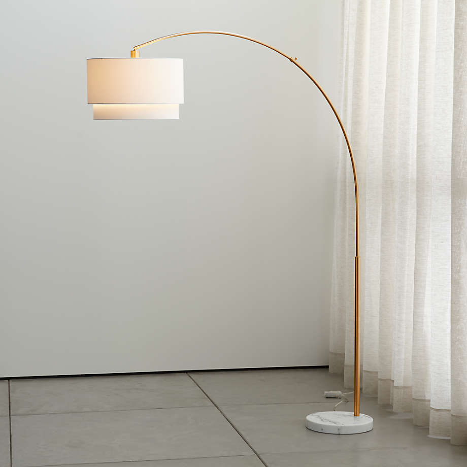 Meryl Arc Brass Floor Lamp with White Shade thumbnail 3
