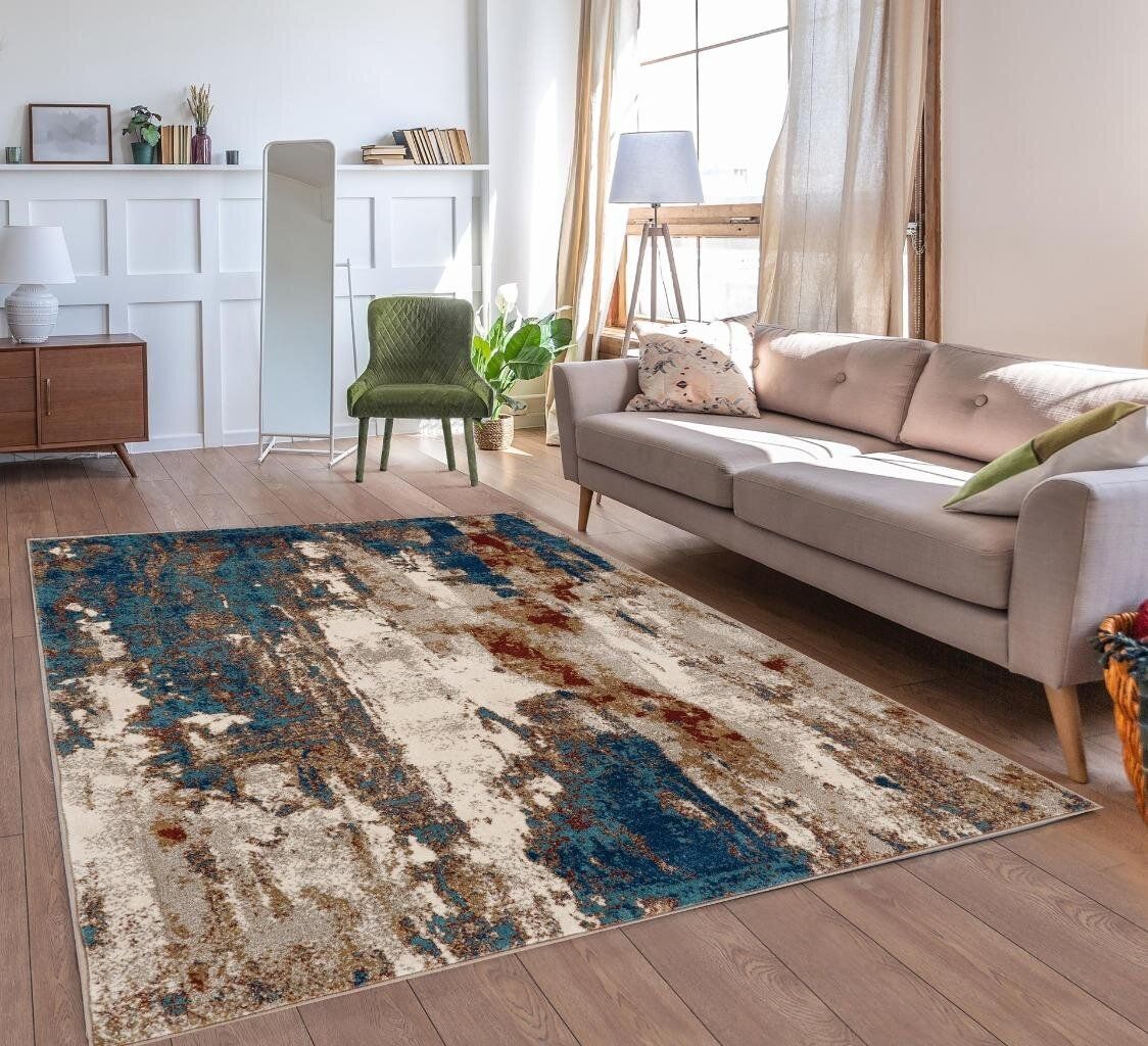 Semiha Abstract Blue Beige Area Rug 9'x12' thumbnail 2