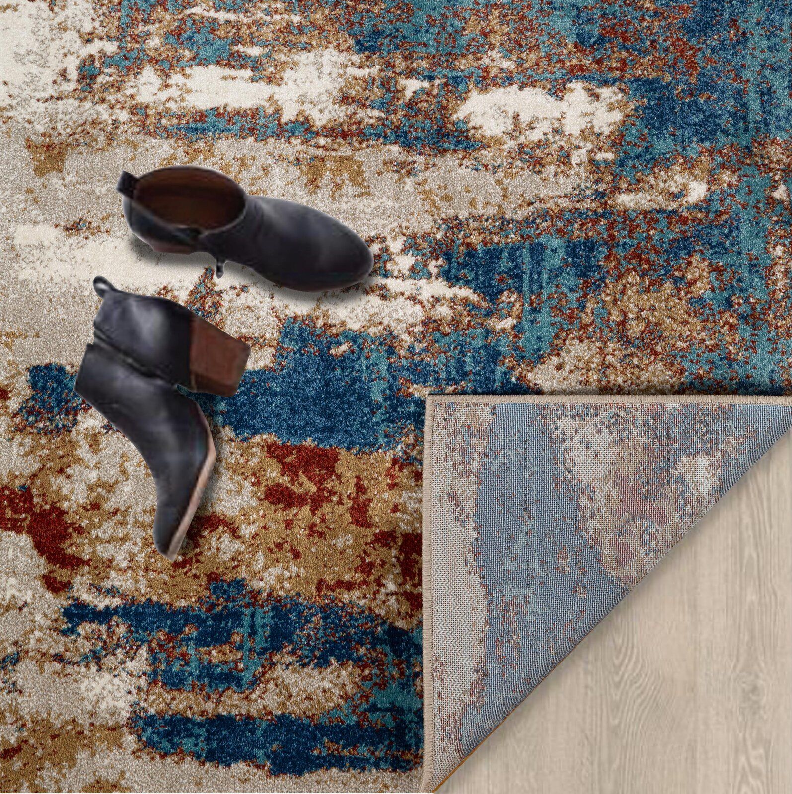 Semiha Abstract Blue Beige Area Rug 9'x12' thumbnail 9